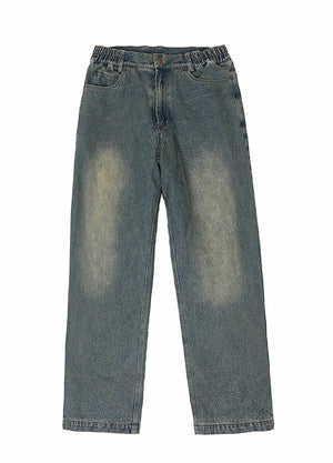 Front view of kids vintage blue flannel lined jeans