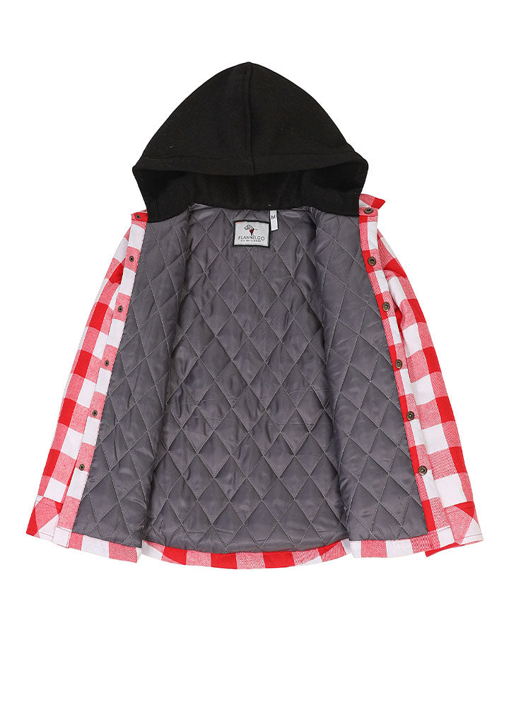 Kids Boys and Girls Quilted Lined Hooded Flannel Shirt Jacket,Snap Button