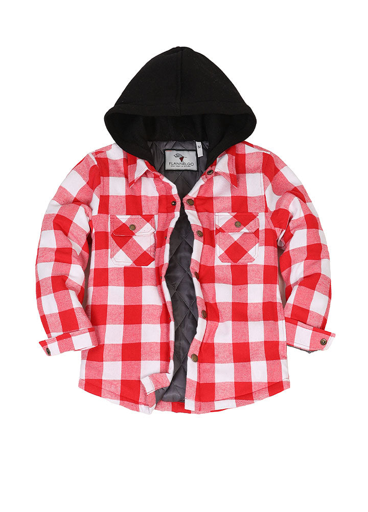 Kids Boys and Girls Quilted Lined Hooded Flannel Shirt Jacket,Snap Button