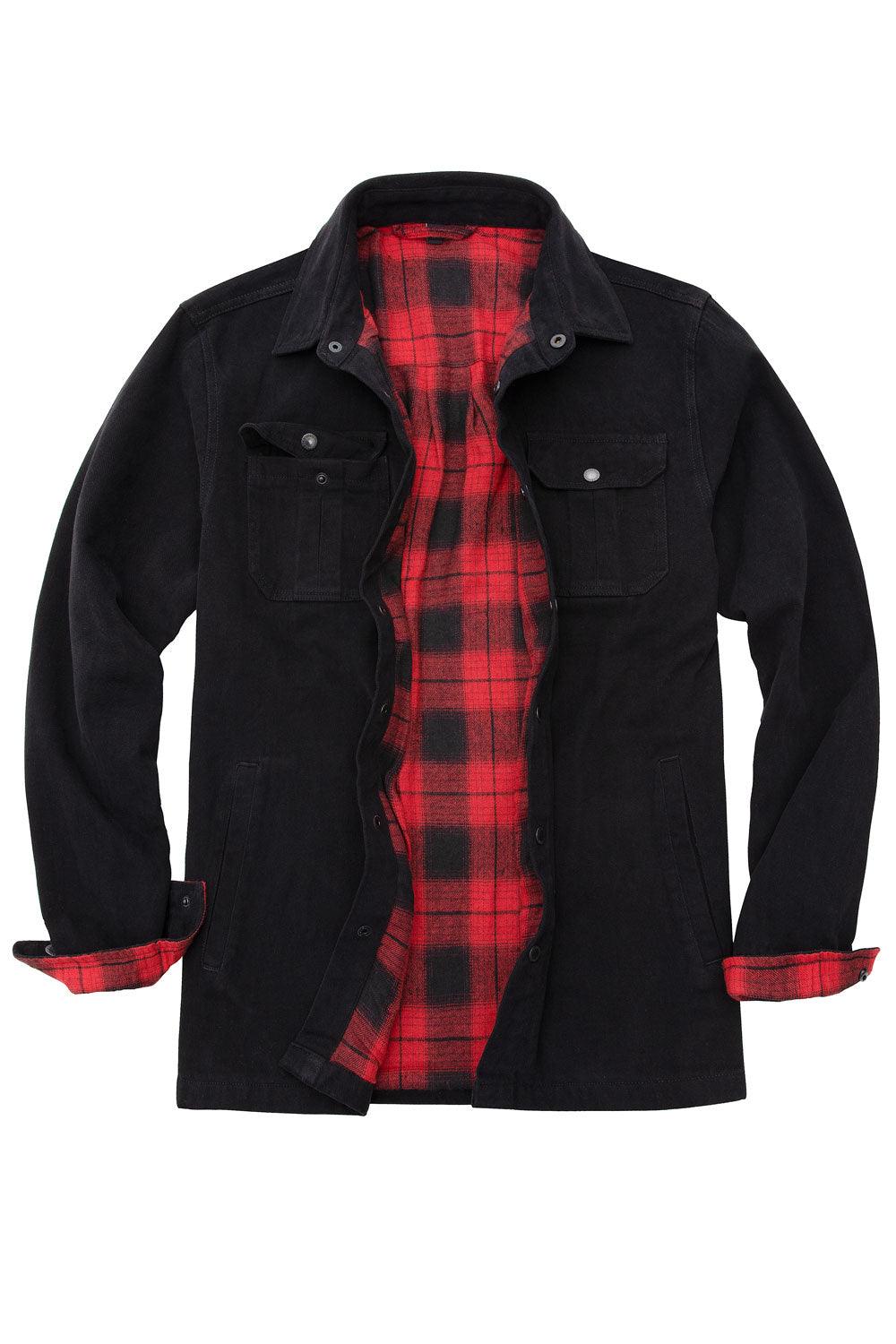 Men's Flannel Lined Heavy Washed Cotton Outdoor Utility Shirt Jacket