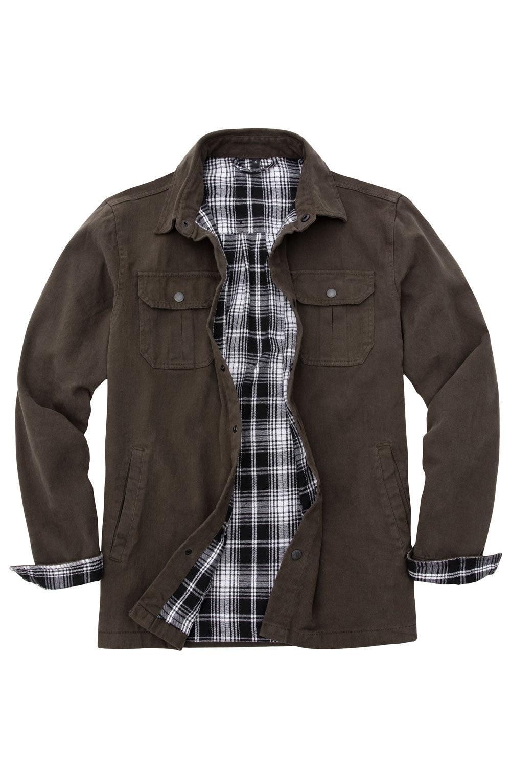 Men's Flannel Lined Heavy Washed Cotton Outdoor Utility Shirt Jacket