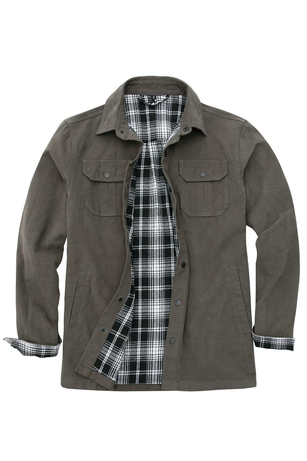 Men's Flannel Lined Heavy Washed Cotton Outdoor Utility Shirt Jacket