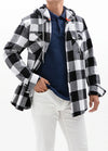 Man in a black white men's brushed heavyweight flannel hoodie