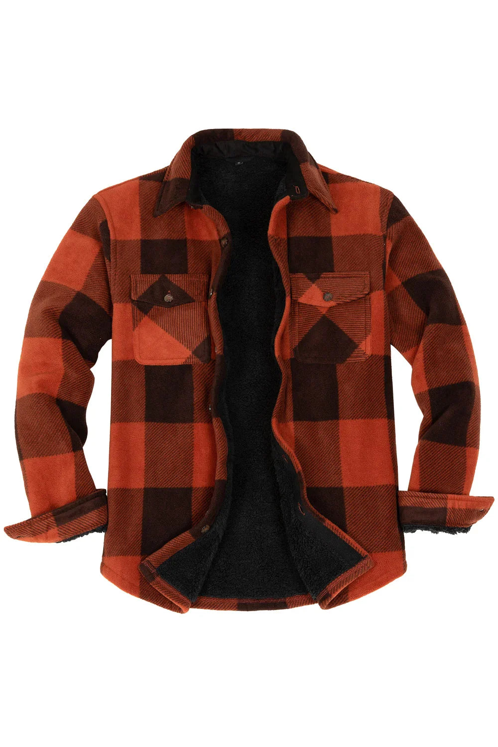 FlannelGo Men's Warm Sherpa Lined Plaid Shirt Jacket (Sherpa Lined Throughout)