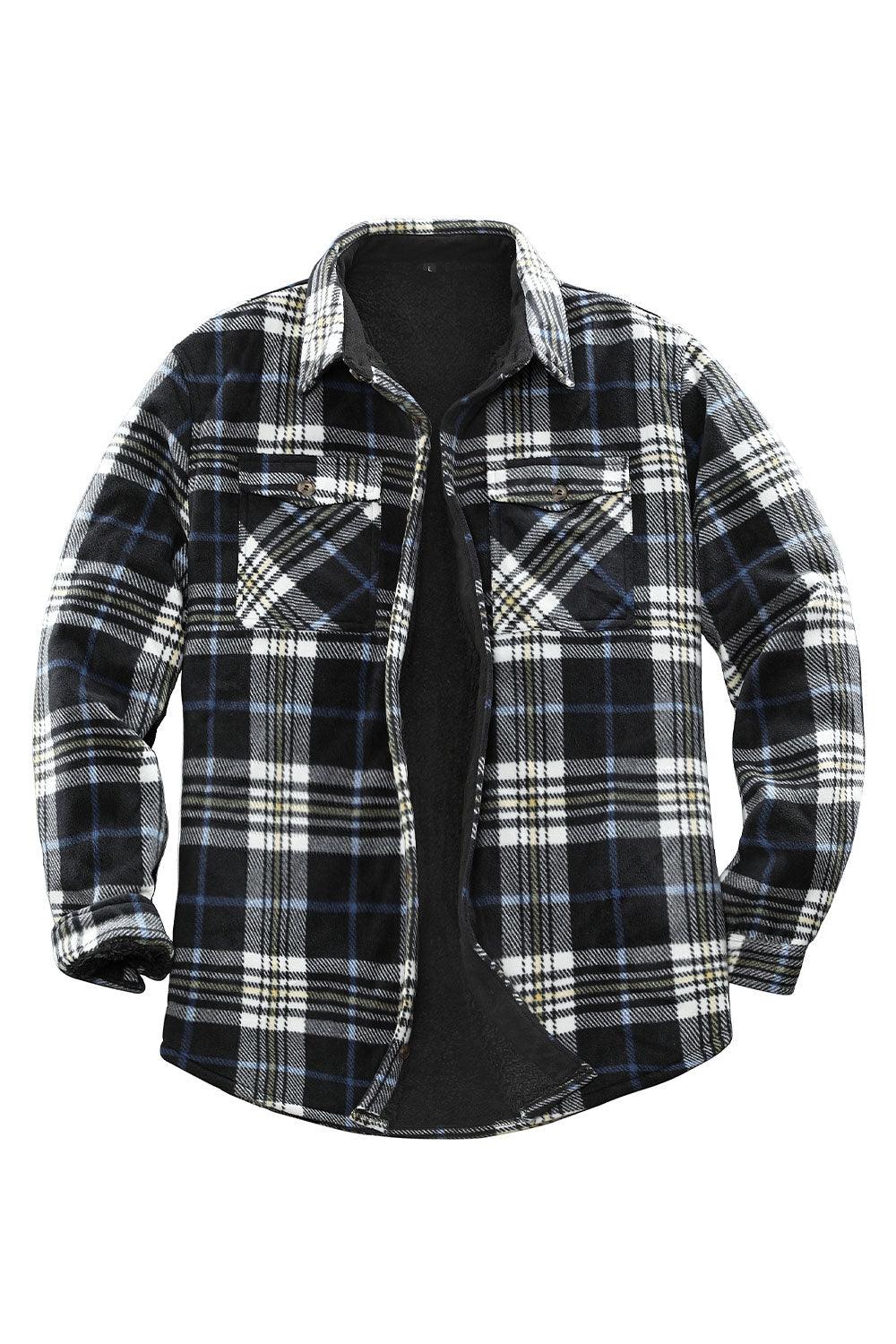 FlannelGo Men's Warm Sherpa Lined Plaid Shirt Jacket (Sherpa Lined Throughout)