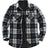 Front view of navy beige men's plaid sherpa lined shirt jacket