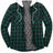 Front view of dark green men's button down plaid flannel shirt jacket