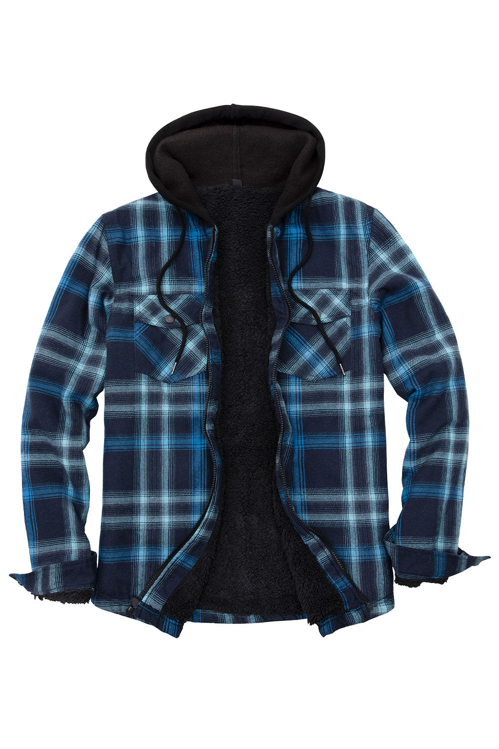 Men's Sherpa Lined Full Zip Up Plaid Flannel Hooded Jacket