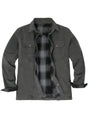 Front view of men's dark grey flannel lined heavy utility shirt jacket