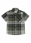 Front view of kids green short sleeve flannel shirt