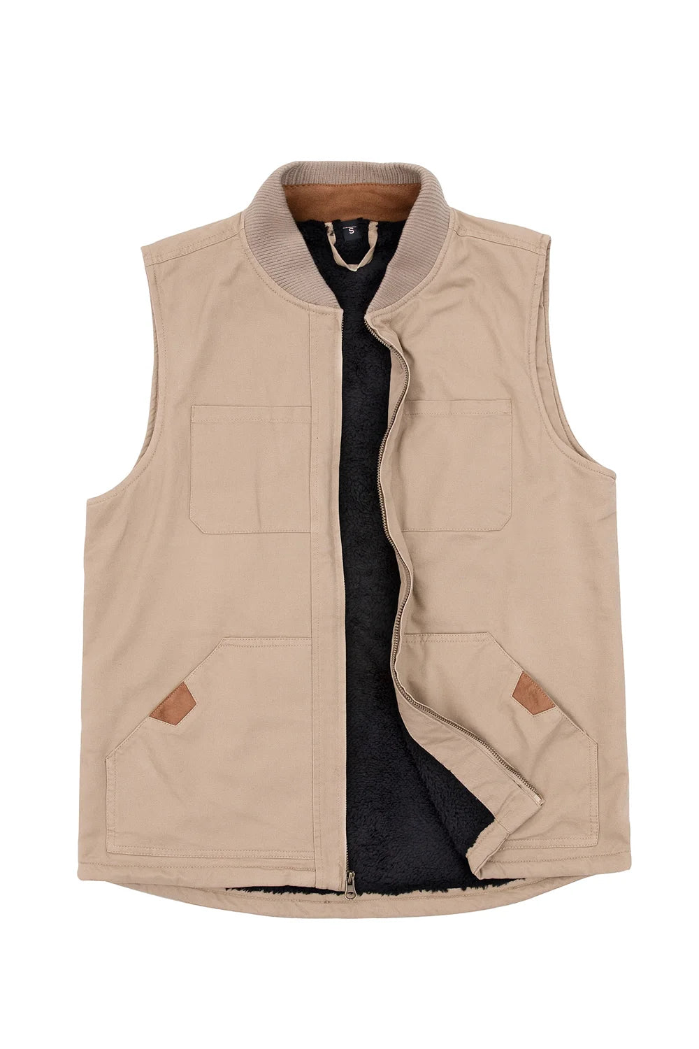 Men's Work Utility Canvas Vest, Sherpa Lined, Dark Khaki / XL