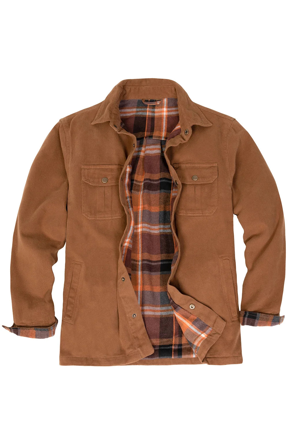 Men's Flannel Lined Heavy Washed Cotton Outdoor Utility Shirt Jacket