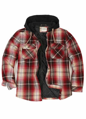 Front view of red men's flannel shacket with quilted lined-XR1125RD-XS,XR1125RD-S,XR1125RD-M,XR1125RD-L,XR1125RD-XL,XR1125RD-XXL,XR1125RD-3XL
