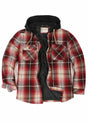 Front view of red men's flannel shacket with quilted lined-XR1125RD-XS,XR1125RD-S,XR1125RD-M,XR1125RD-L,XR1125RD-XL,XR1125RD-XXL,XR1125RD-3XL