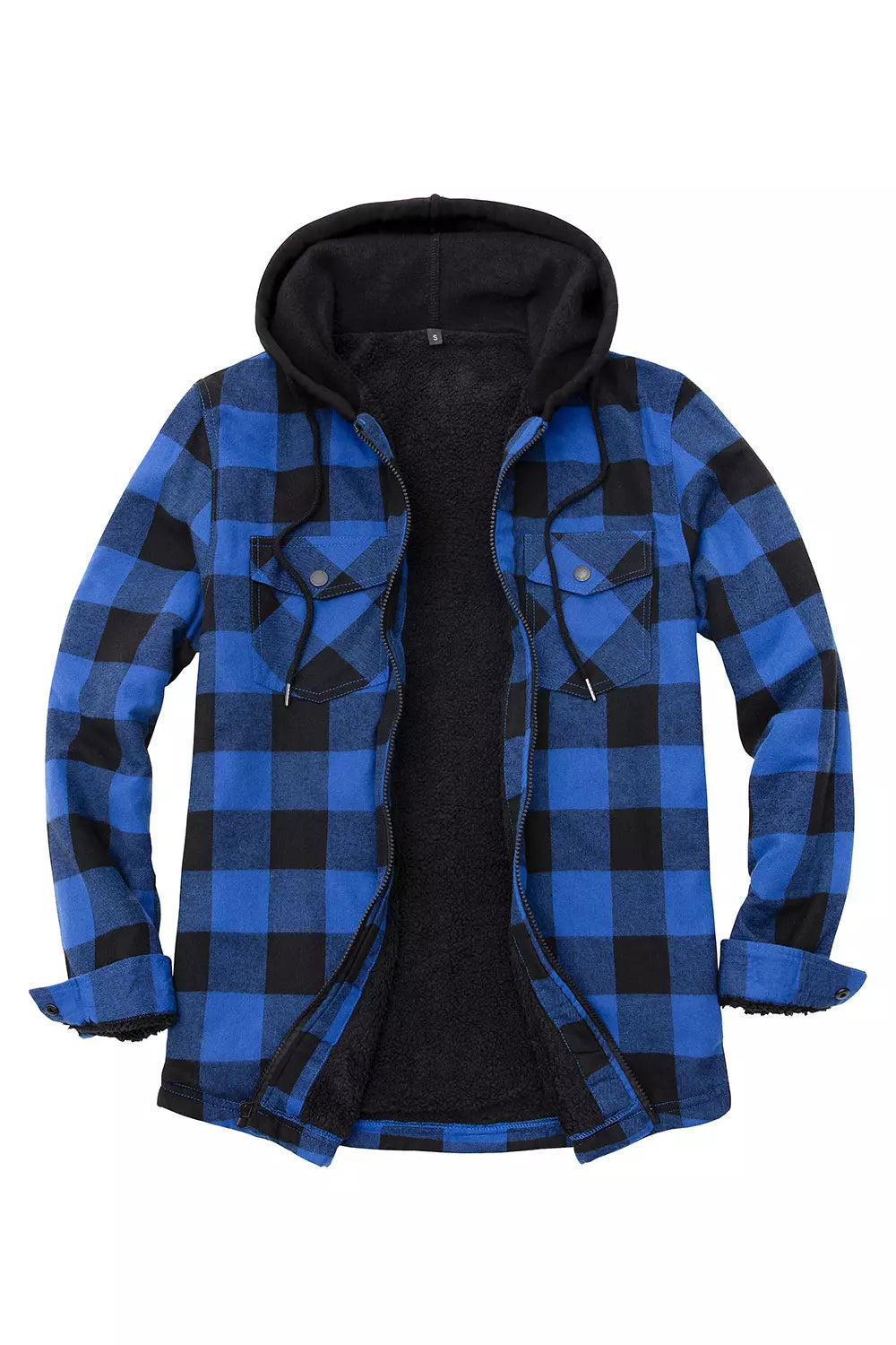 Men's Sherpa Lined Full Zip Up Plaid Flannel Hooded Jacket