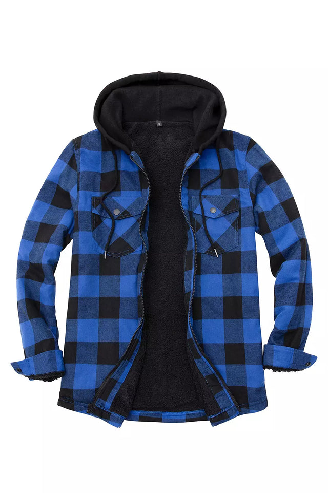 Men s Sherpa Lined Full Zip Up Plaid Flannel Hoodie Jacket FlannelGo