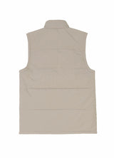 Back view of light gray men's cozy flannel lined puffer vest