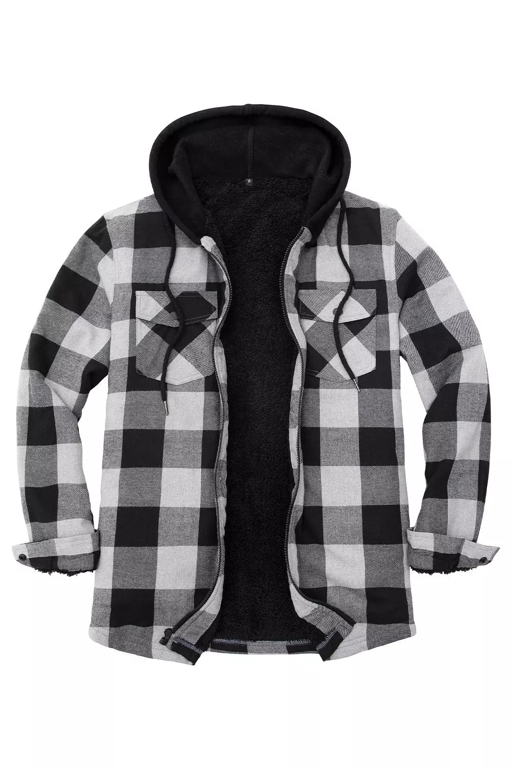 Men's Sherpa Lined Full Zip Up Plaid Flannel Hooded Jacket