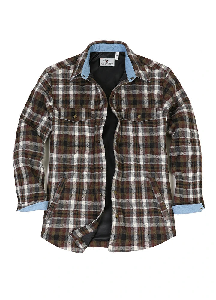 Men's Quilt Lined Plaid Jacket,Snap Button Shacket