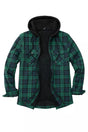 Front view of black watch men's sherpa lined full zip up flannel plaid hooded jacket-XR102BW-S,XR102BW-M,XR102BW-L,XR102BW-XL,XR102BW-XXL