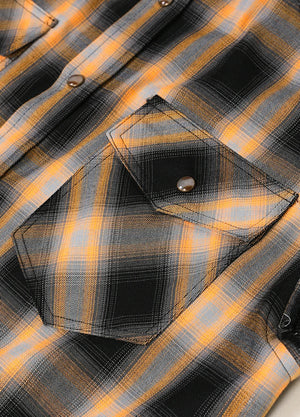 Close-up of the pocket of orange men's durable western outdoor plaid vest-XR618OE-S,XR618OE-M,XR618OE-L,XR618OE-XL,XR618OE-XXL