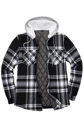 Front view of black white men's button down plaid flannel shirt jacket-XR103BW0S,XR103BW0M,XR103BW0L,XR103BW0XL,XR103BW0XXL