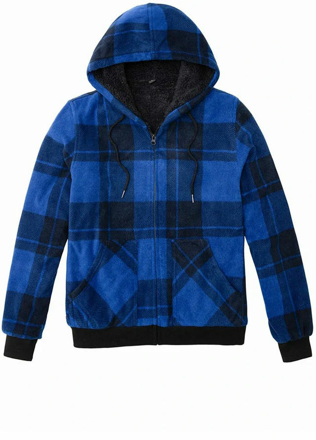 Men s Thick Sherpa Lined Checkered Plaid Hoodie Jacket FlannelGo