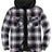 Front view of black white men's zipper flannel shirt jacket with hood 