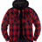 Front view of red grey men's flannel hoodie with sherpa lining