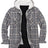 Front view of gray men's plaid flannel shacket with sherpa lining