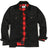 Front view of men's black flannel lined corduroy shirt jacket