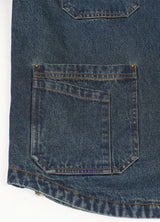 Close-up of the hand pocket of indigo men's winter denim flannel lining shirt jacket