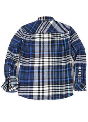 Back view of royal blue men's stalwart heavyweight cotton flannel shirt