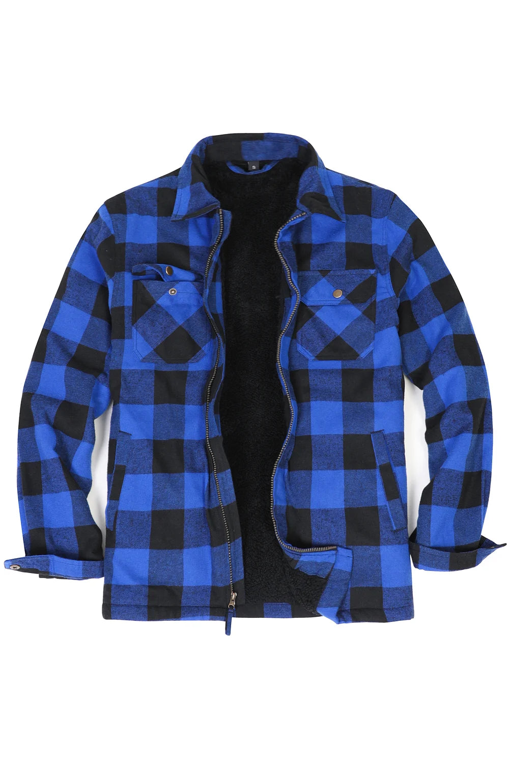 Men's Warm Sherpa Fleece Lined Full Zip Up Plaid Flannel Shirt Jacket