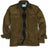 Front view of men's army green flannel lined corduroy shirt jacket