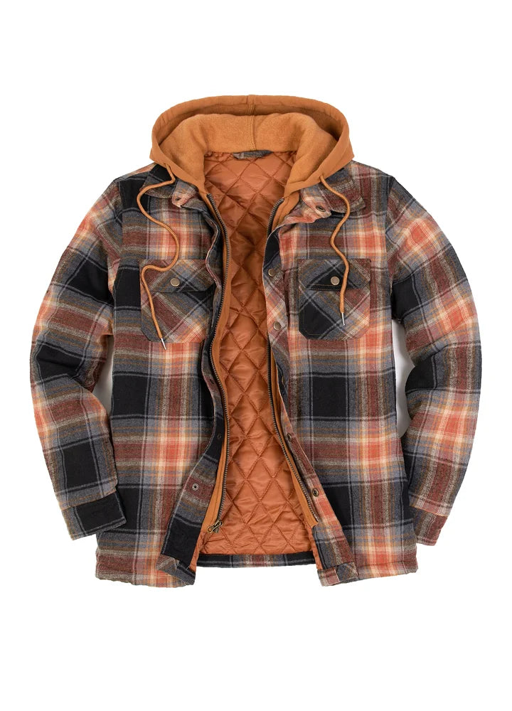 Men's Quilted Lined Brushed Hooded Flannel Shirt Jacket,9.2Oz Fabric