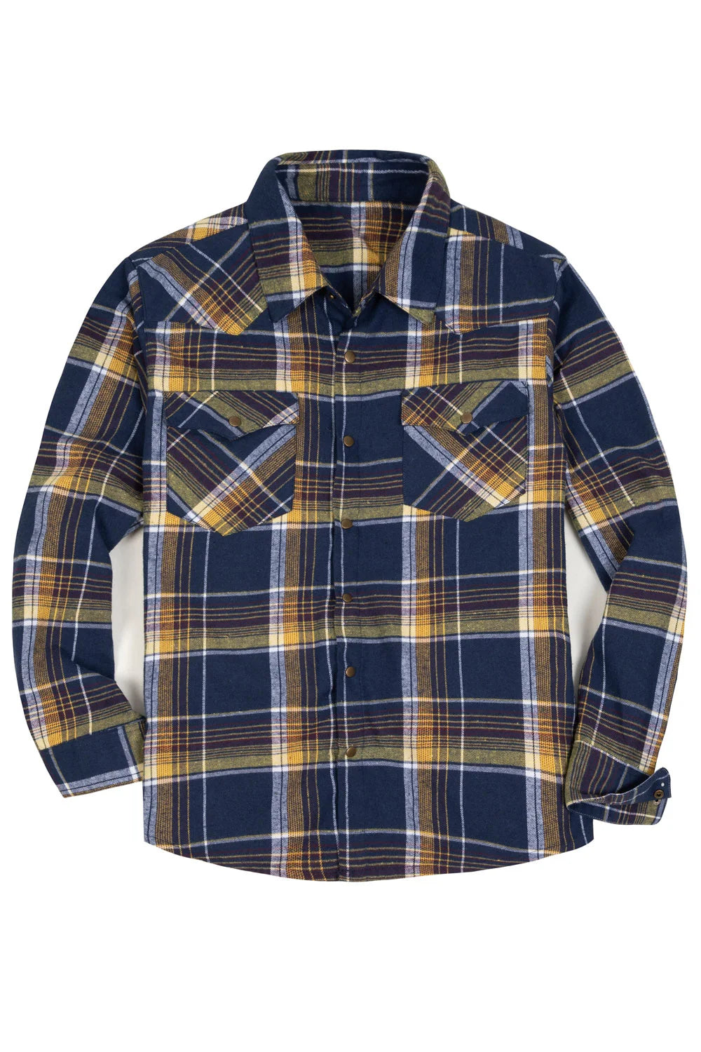 Men's Snap Front Long Sleeve Plaid Western Flannel Shirt