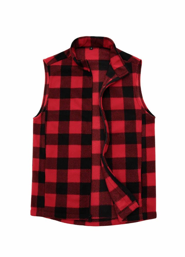 Men's Plaid Fleece Vest,  4 Utility Pockets