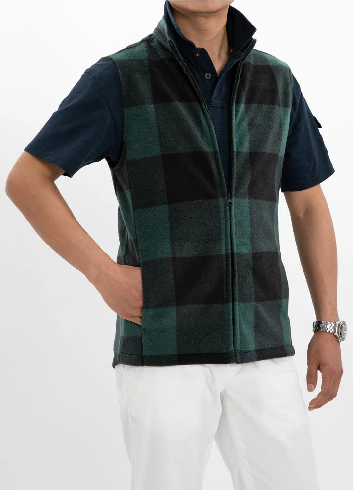 Men's Plaid Fleece Vest,  4 Utility Pockets