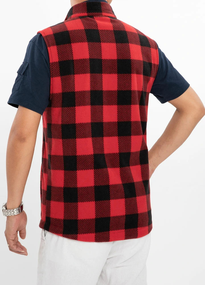 Men's Plaid Fleece Vest,  4 Utility Pockets