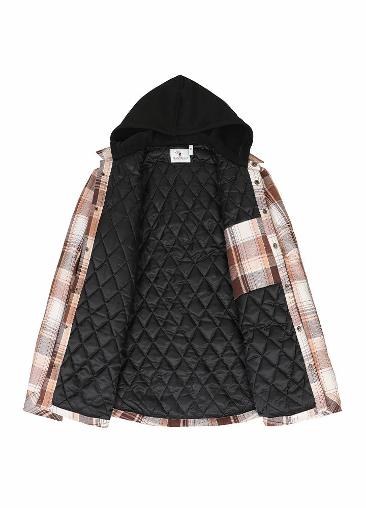 Men's Quilted Lined Hooded Flannel Shacket,Snap Button – FlannelGo