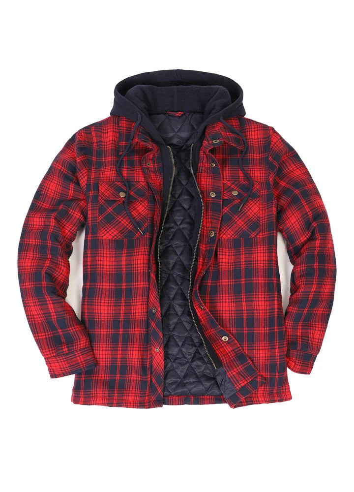Men s Plaid Hooded Flannel Shirt Jacket Quilted Lined FlannelGo