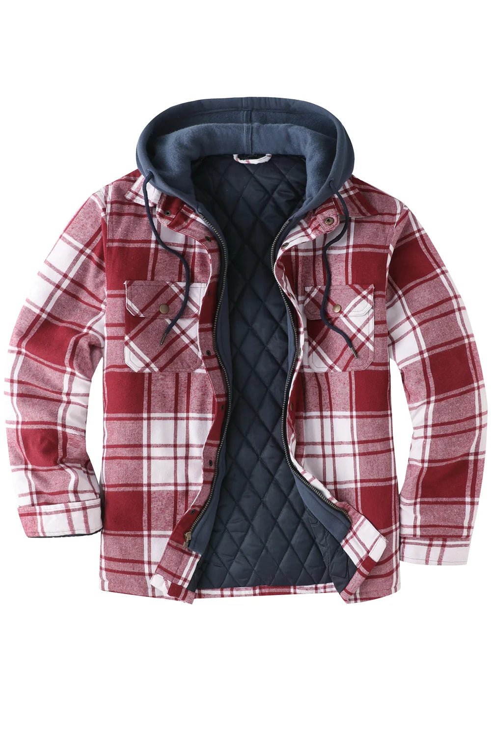 Men s Plaid Hooded Flannel Shirt Jacket Quilted Lined FlannelGo