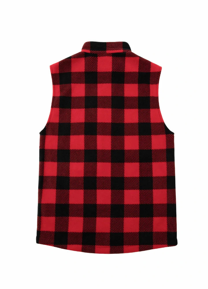 Men's Plaid Fleece Vest,  4 Utility Pockets