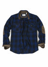 Front view of blue black men's rugged ridge flannel shirt 