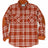 Front view of button closed rust red men's rugged ridge plaid flannel shirt