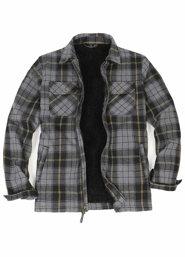 Men's Sherpa Lined Full Zip Up Plaid Flannel Hooded Jacket