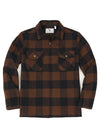 Front view of the zipper closed of the mocha men's warm zip up plaid jacket