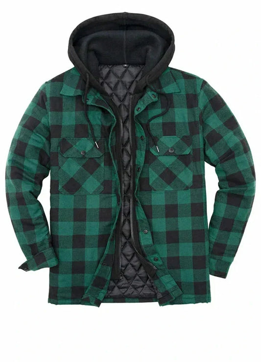 Men's Matching Family Green Buffalo Plaid Hooded Flannel Shacket
