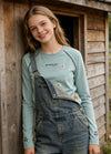 Girls Vintage Raglan Embroidered Long Sleeve Cropped T-Shirt